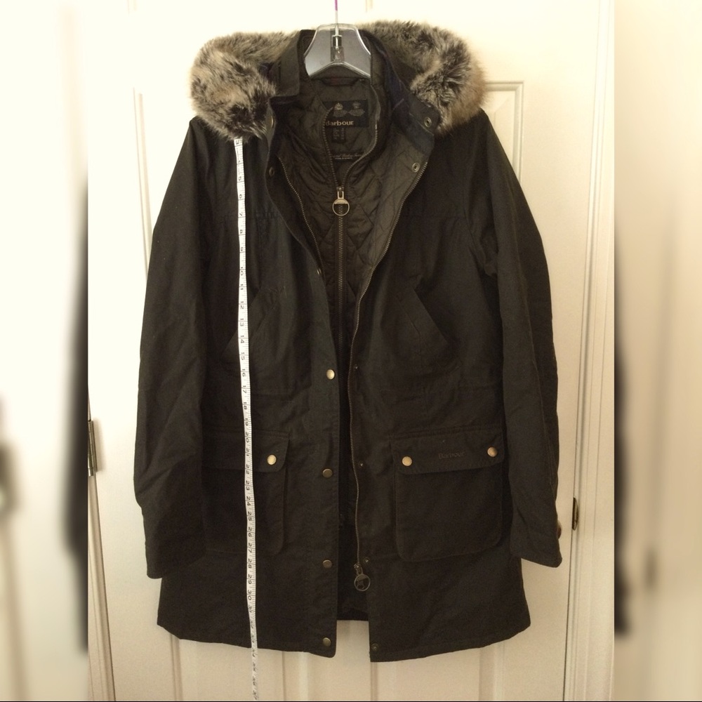 Barbour Helsby Waxed Parka Coat Olive US size 12